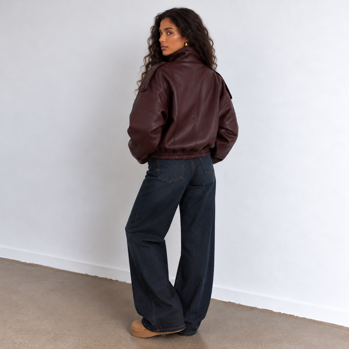 STEVIE - MERLOT FAUX LEATHER BIKER JACKET