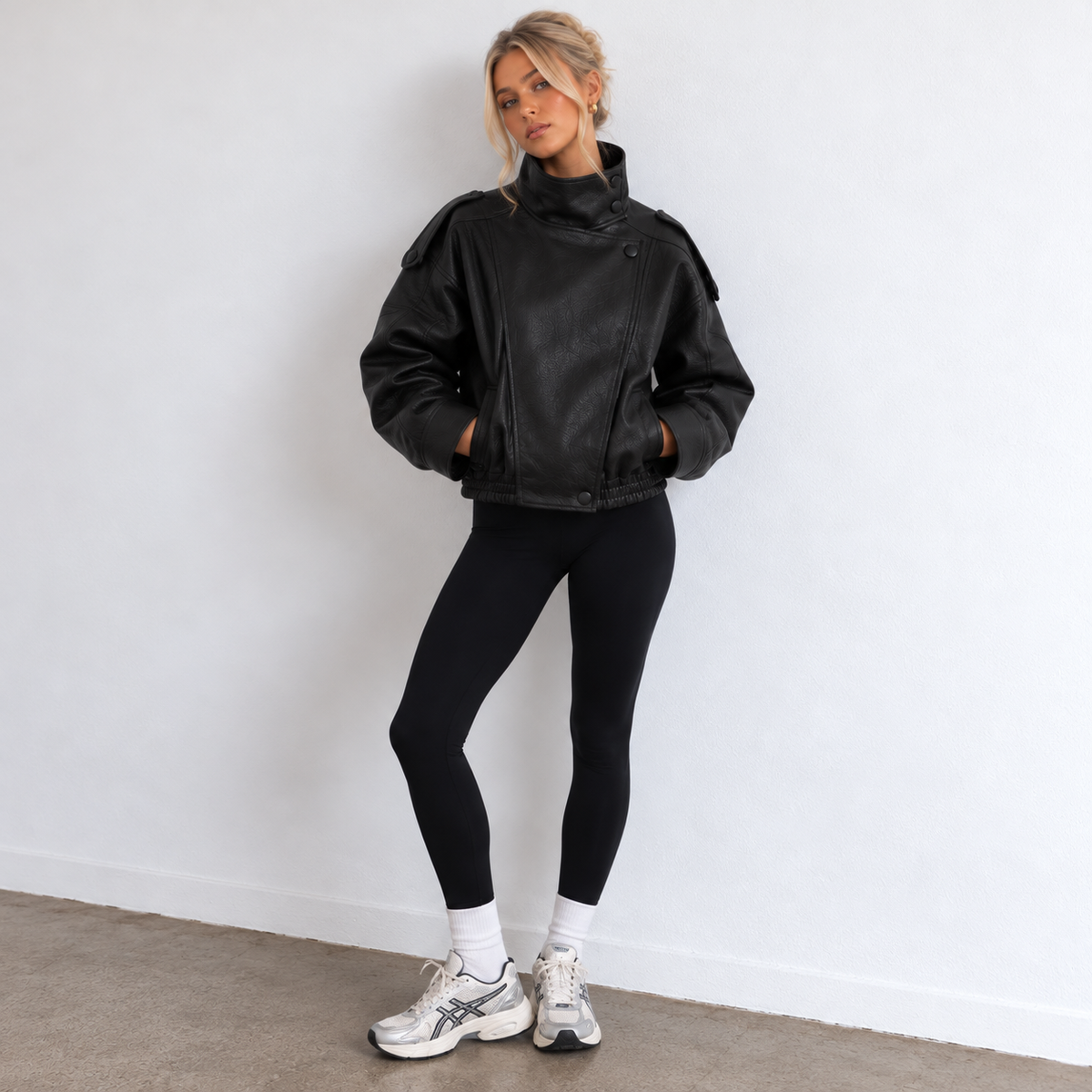 STEVIE - BLACK FAUX LEATHER BIKER JACKET