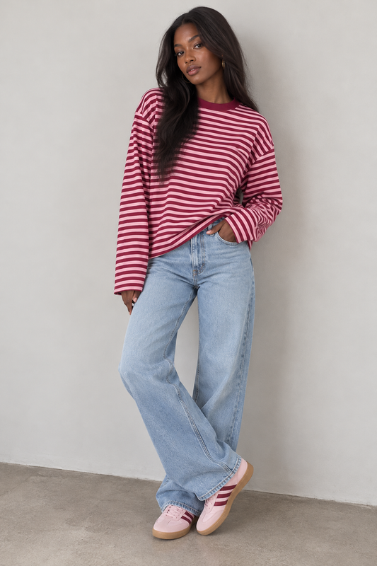 JUNO - PINK STRIPED LONG-SLEEVE TEE