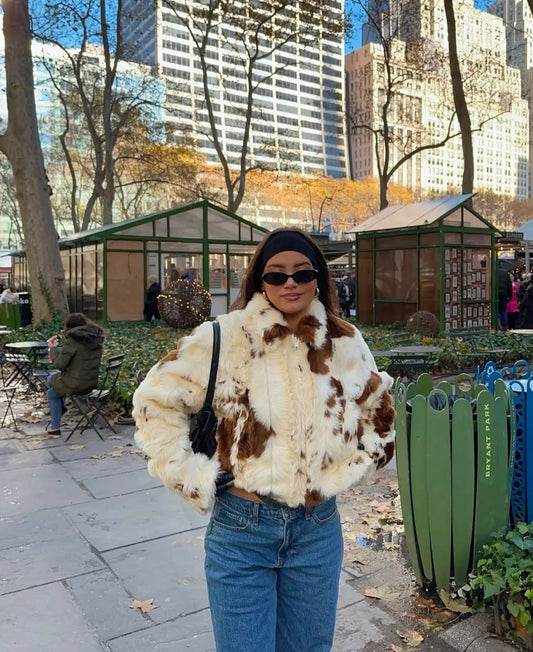 DAKOTA - COW PRINT FAUX FUR JACKET