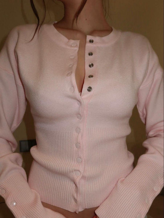 GINA - RIBBED BUTTON CARDIGAN