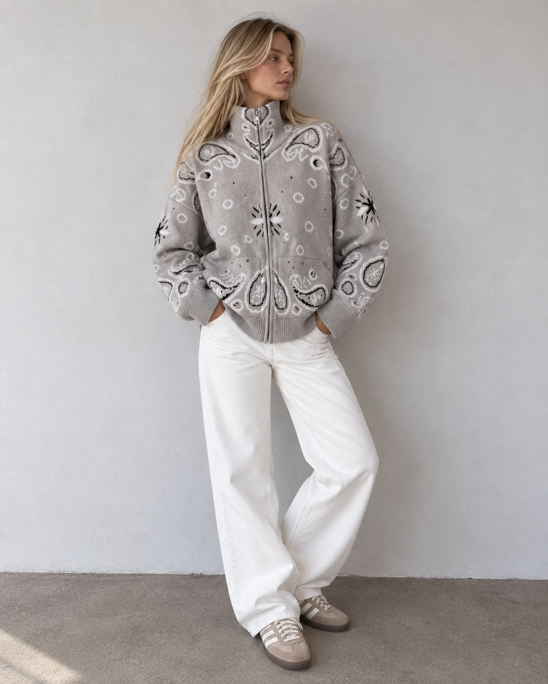 JOEY - HEATHER PAISLEY ZIP UP CARDIGAN