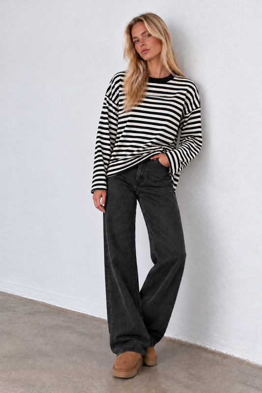JUNO - BLACK STRIPED LONG-SLEEVE TEE