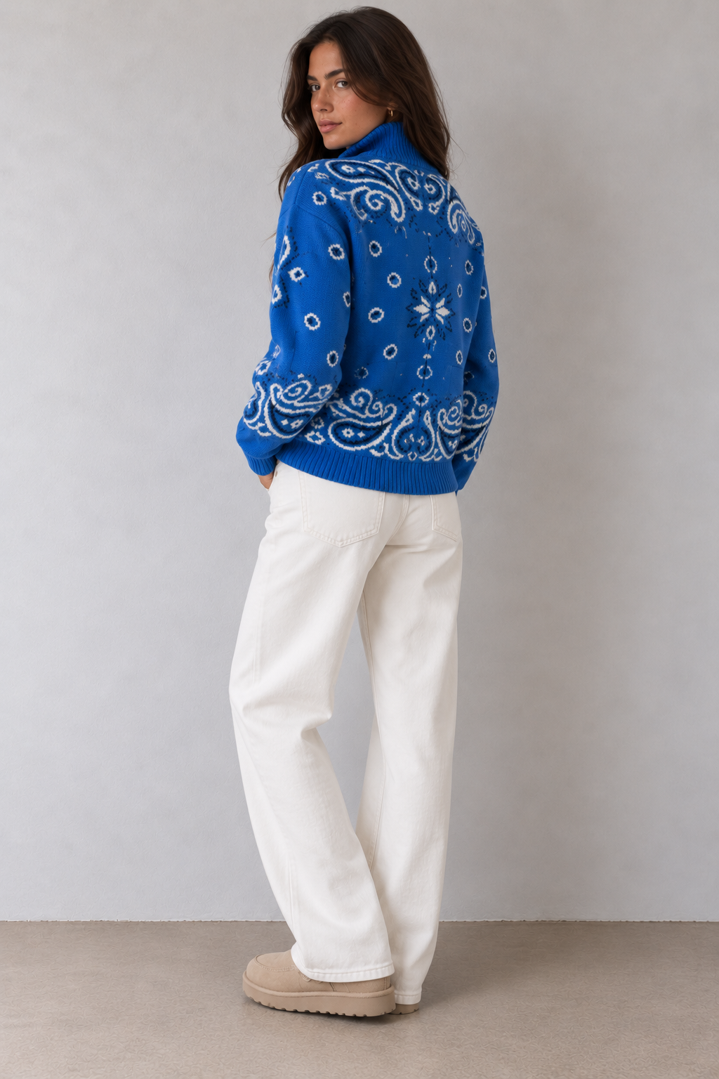 JOEY - COBALT BLUE PAISLEY ZIP UP CARDIGAN
