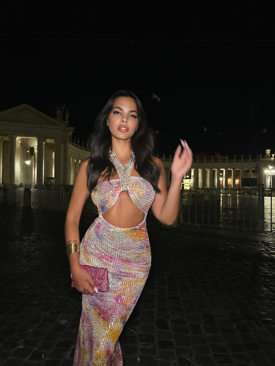 HARPER - SEQUIN HALTERNECK MIDI DRESS