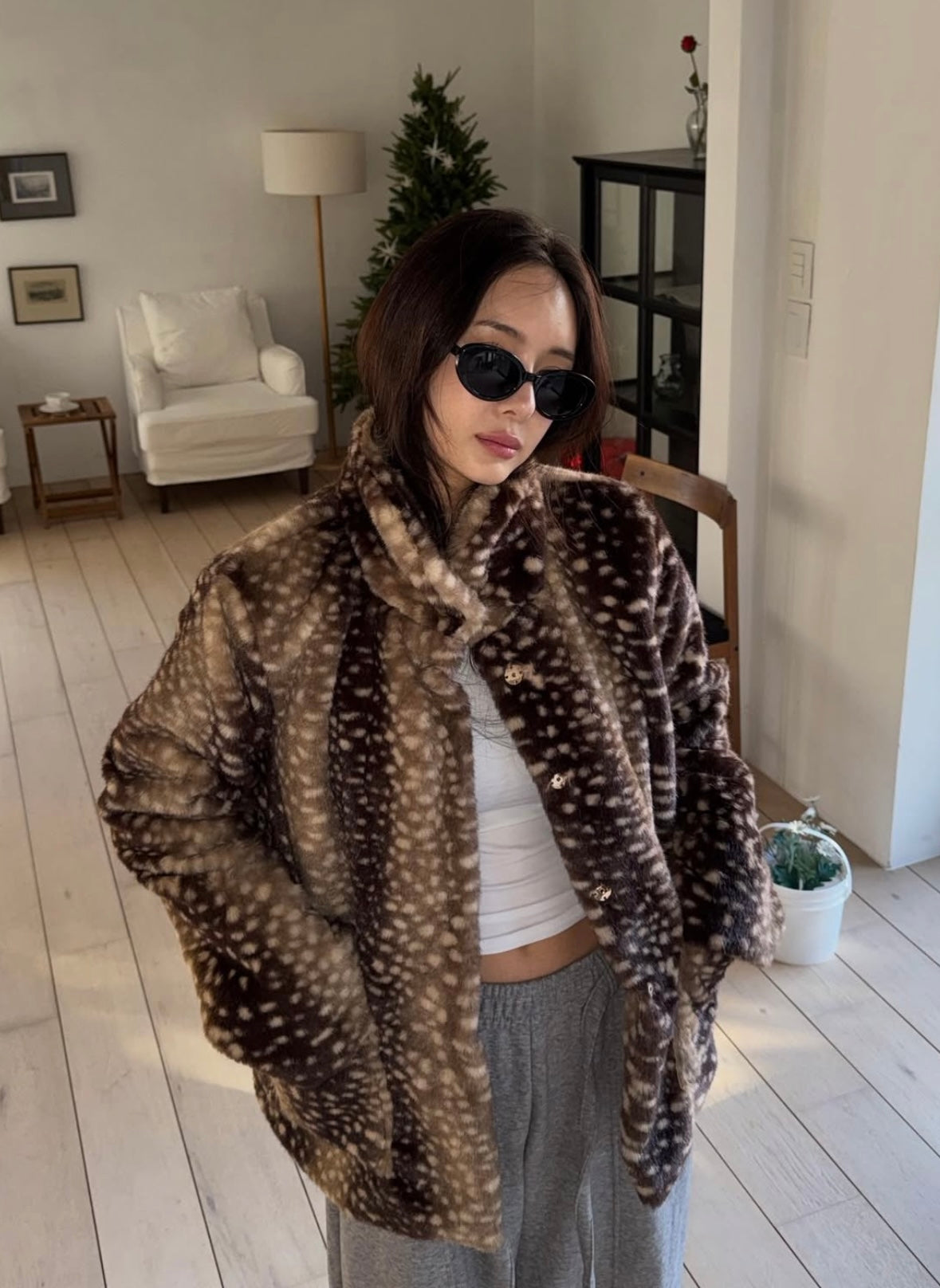 BAMBI - FAWN PRINT FAUX FUR COAT