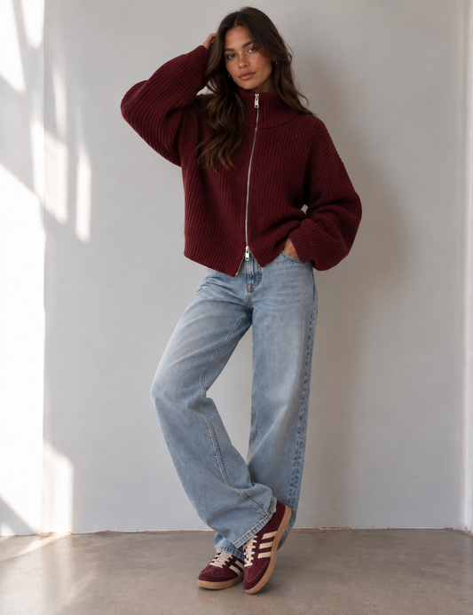 SADIE - MERLOT ZIPPER CARDIGAN