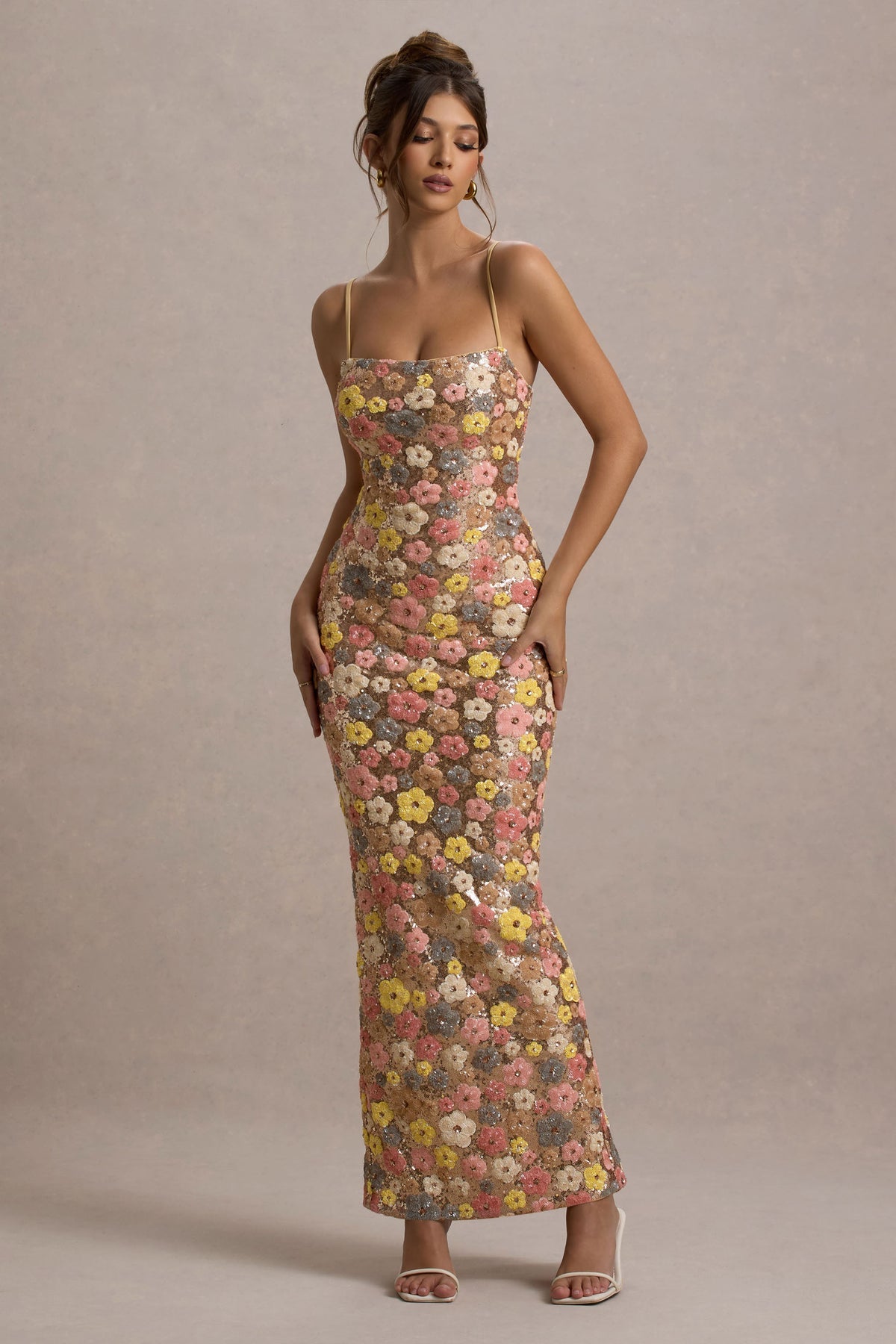 LEILA - SEQUIN FLORAL MIDI DRESS