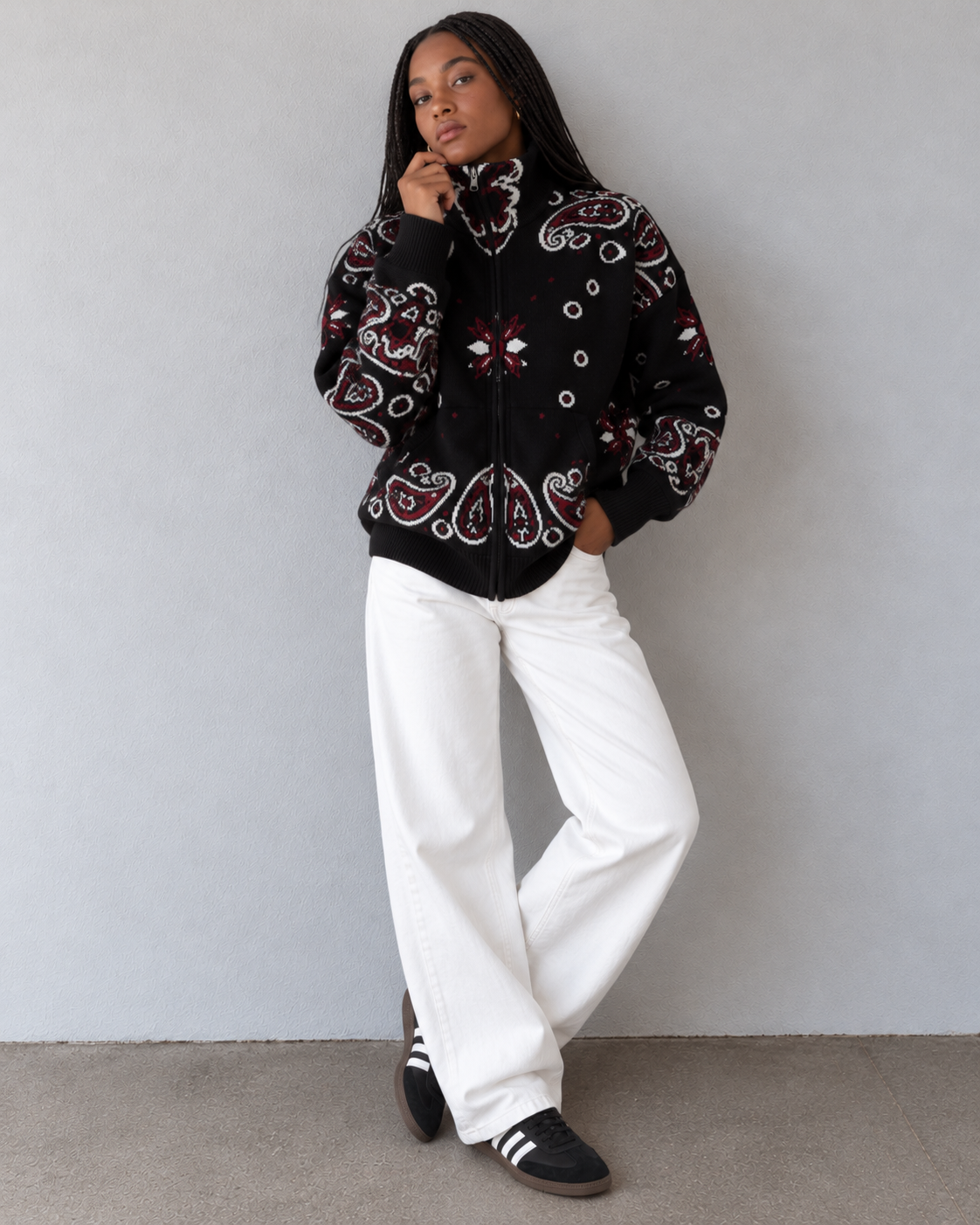 JOEY - BLACK PAISLEY ZIP UP CARDIGAN