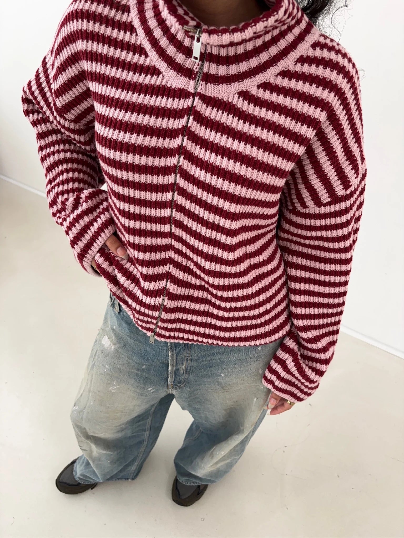 SADIE - STRIPED ZIPPER CARDIGAN