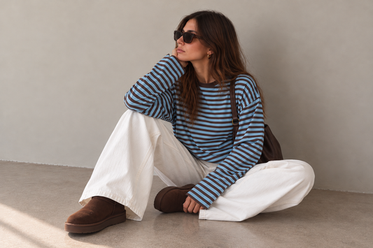 JUNO - BABY BLUE STRIPED LONG-SLEEVE TEE