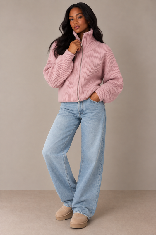 SADIE - BABY PINK ZIPPER CARDIGAN