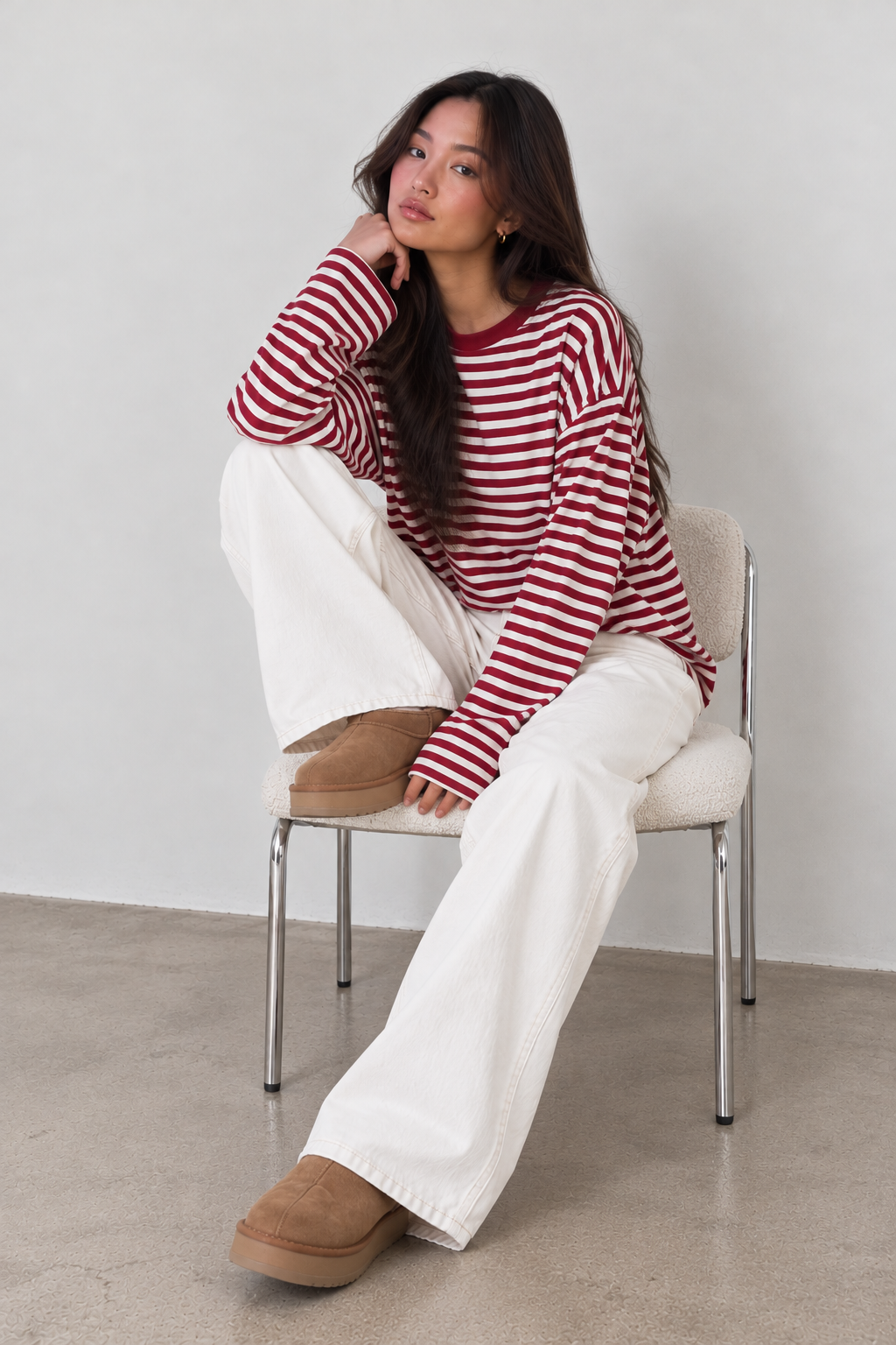 JUNO - BURGUNDY STRIPED LONG-SLEEVE TEE