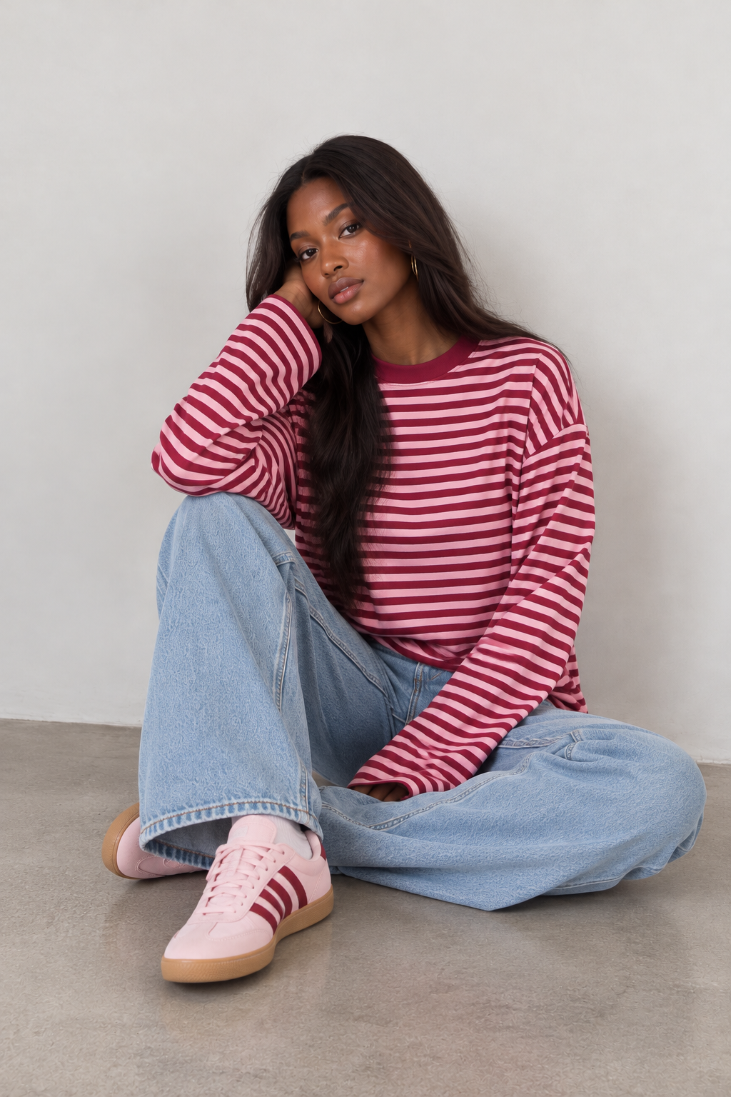 JUNO - PINK STRIPED LONG-SLEEVE TEE