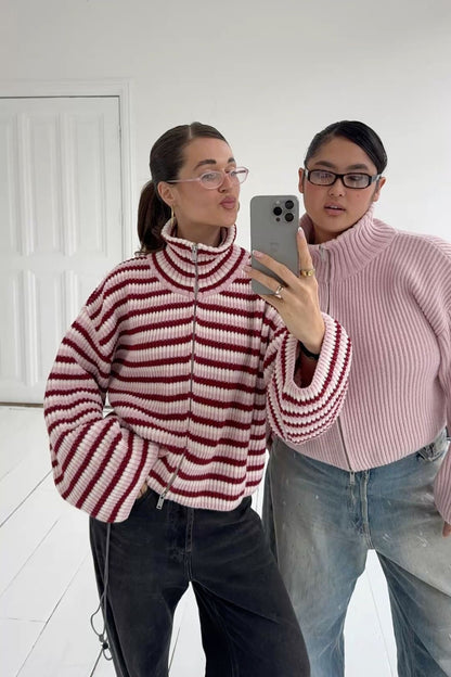 SADIE - STRIPED ZIPPER CARDIGAN
