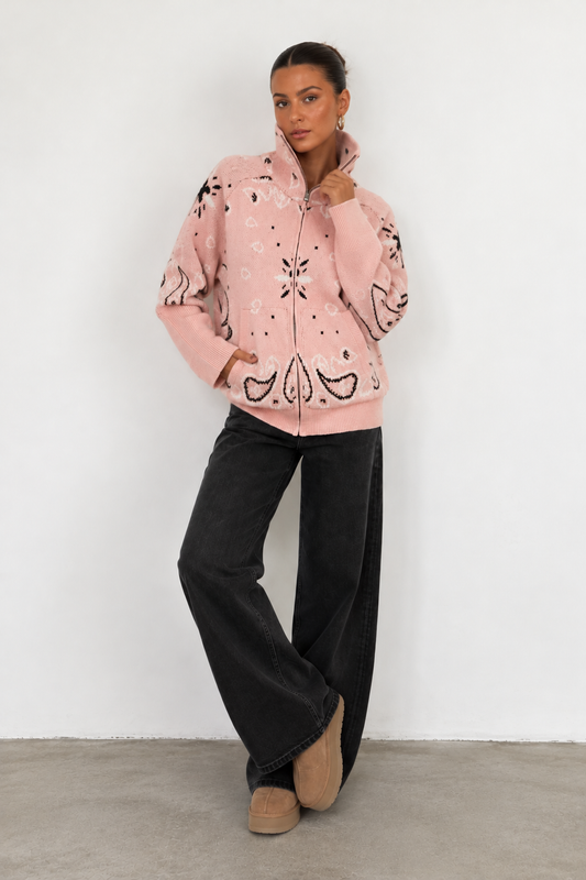 JOEY - ROSE PAISLEY ZIP UP CARDIGAN