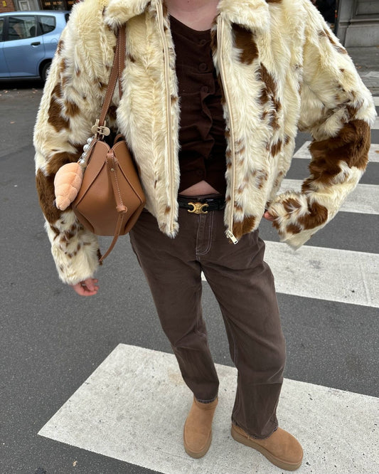 DAKOTA - COW PRINT FAUX FUR JACKET