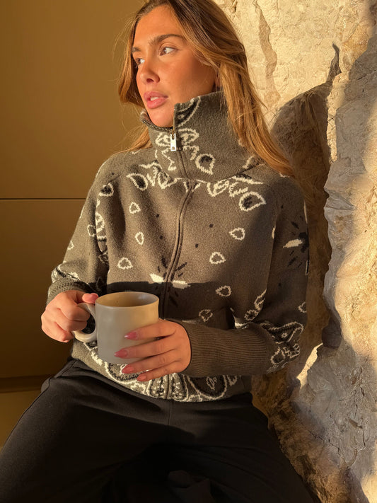 JOEY - PAISLEY ZIP UP CARIDGAN