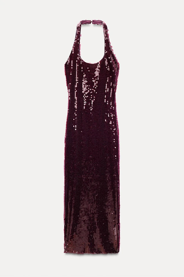 SABRINA - SEQUIN HALTERNECK MIDI DRESS
