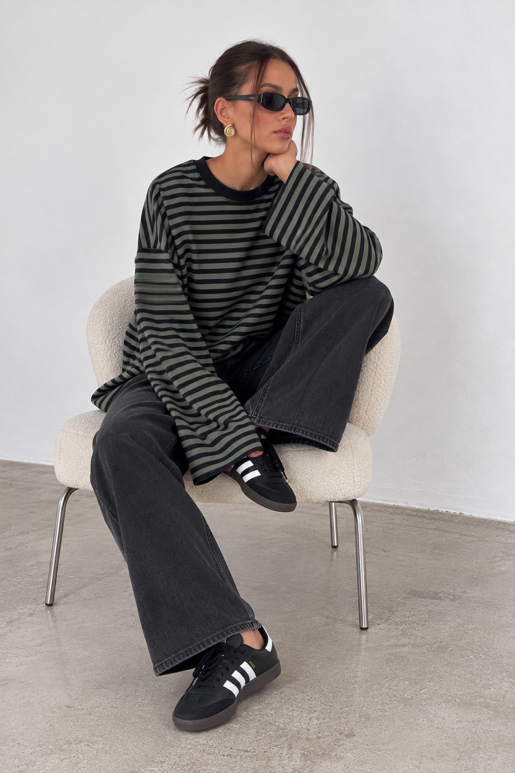 JUNO - KHAKI STRIPED LONG-SLEEVE TEE