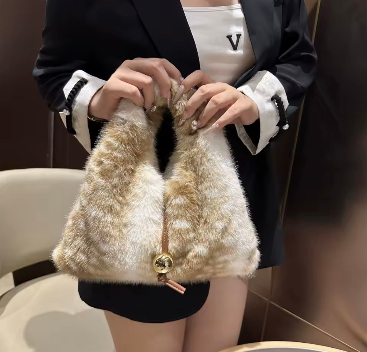 VIENNA - FAWN PRINT FAUX FUR BAG