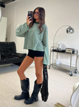 JUNO - GREEN STRIPED LONG-SLEEVE TEE