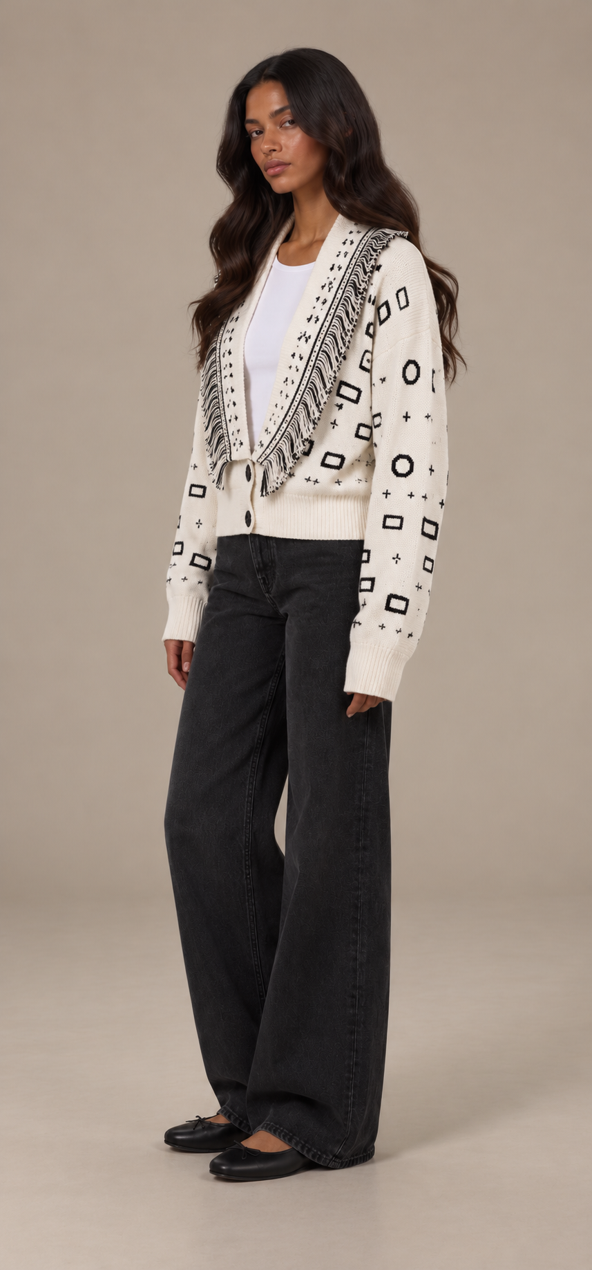 ROMY - CREAM FRINGED BUTTON CARDIGAN