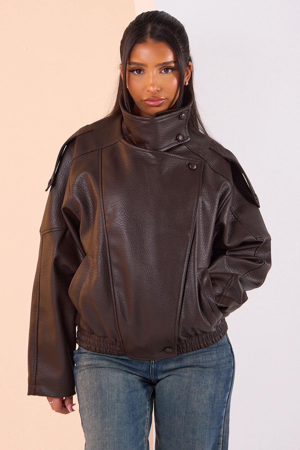 STEVIE - FAUX LEATHER BIKER JACKET