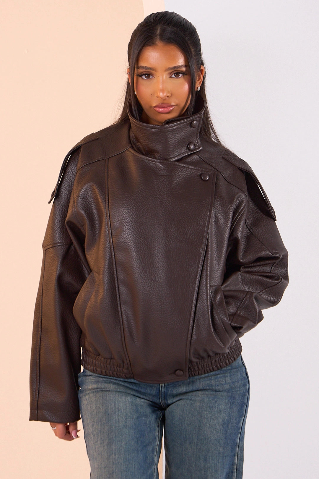 STEVIE - FAUX LEATHER BIKER JACKET