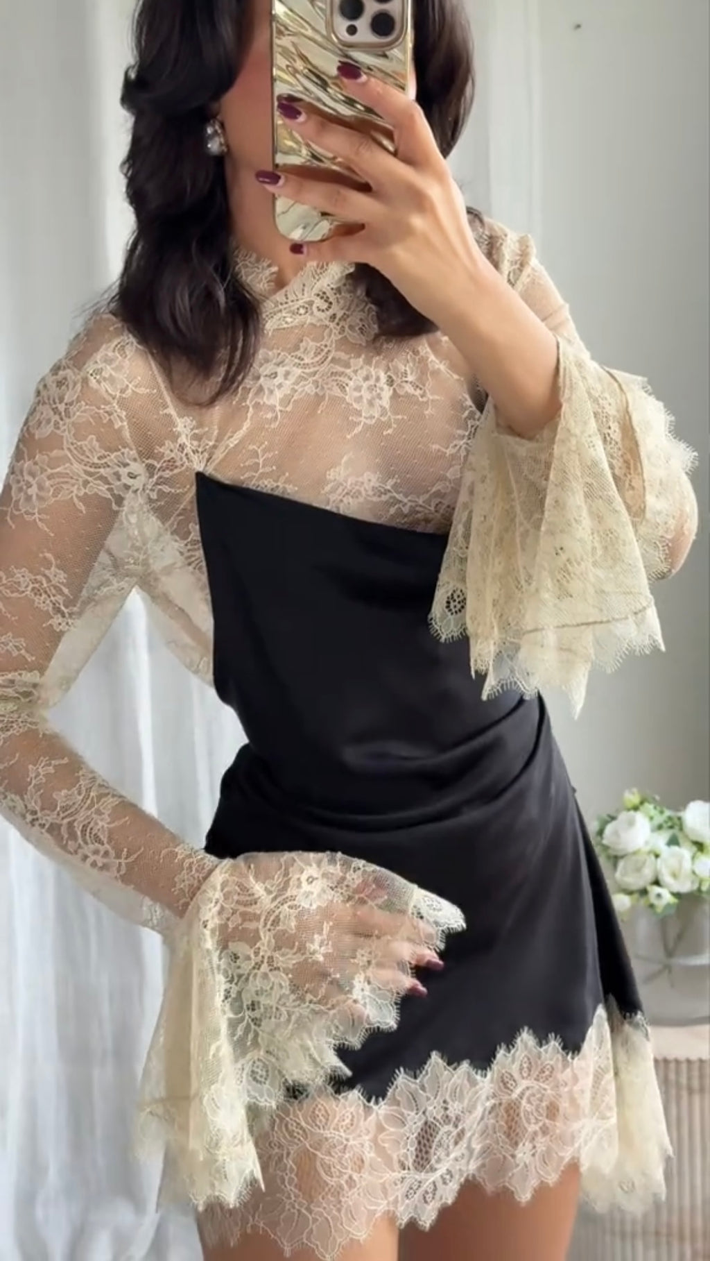 AURELIE - LACED SATIN MINI DRESS