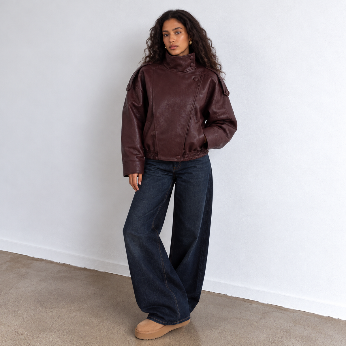 STEVIE - MERLOT FAUX LEATHER BIKER JACKET