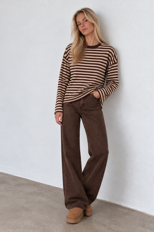 JUNO - BROWN STRIPED LONG-SLEEVE TEE