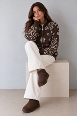 JOEY - CHOCOLATE PAISLEY ZIP UP CARDIGAN