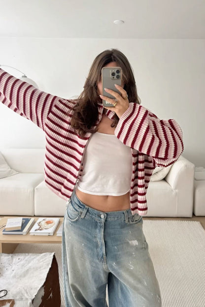 SADIE - STRIPED ZIPPER CARDIGAN