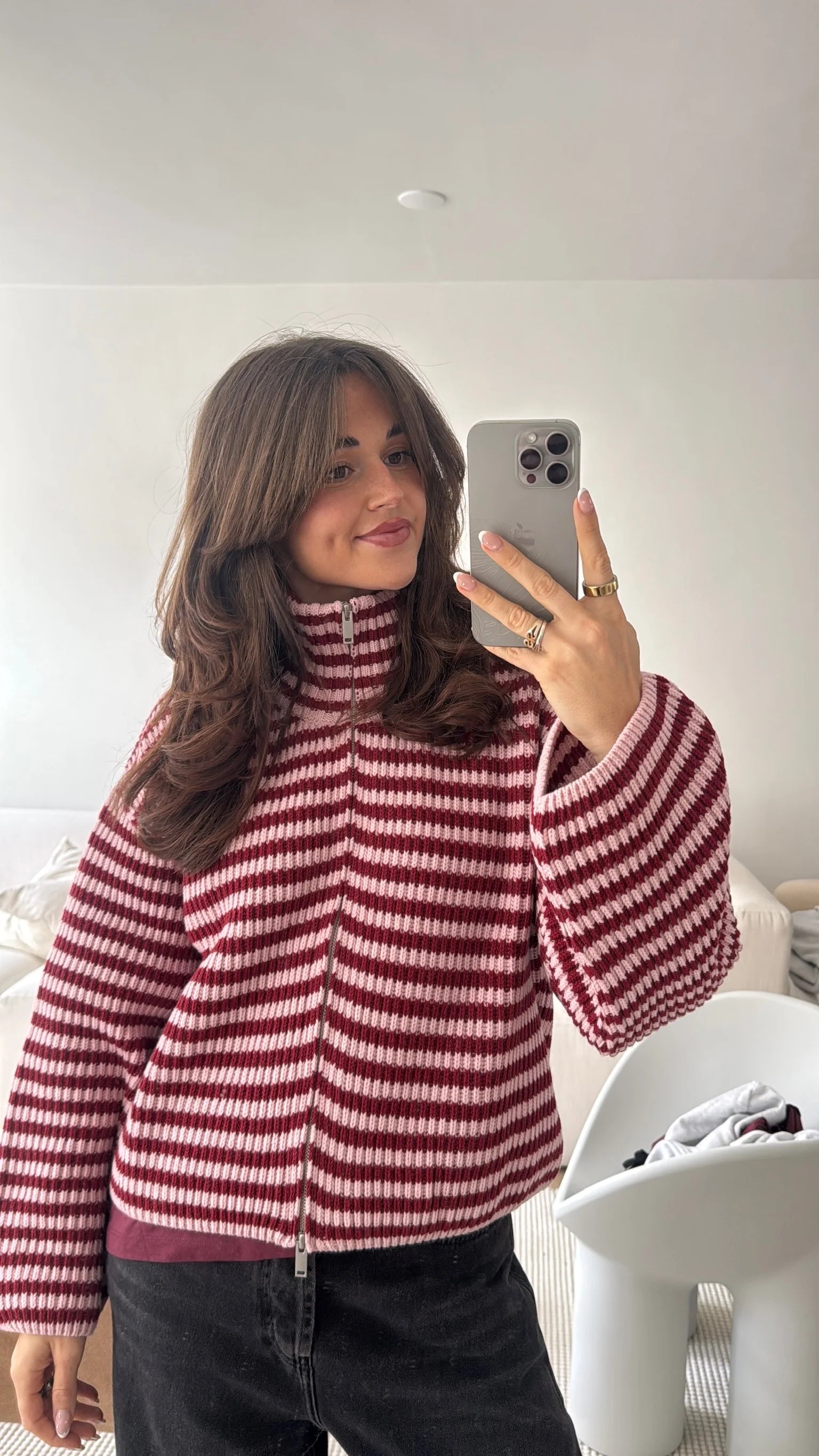 SADIE - STRIPED ZIPPER CARDIGAN