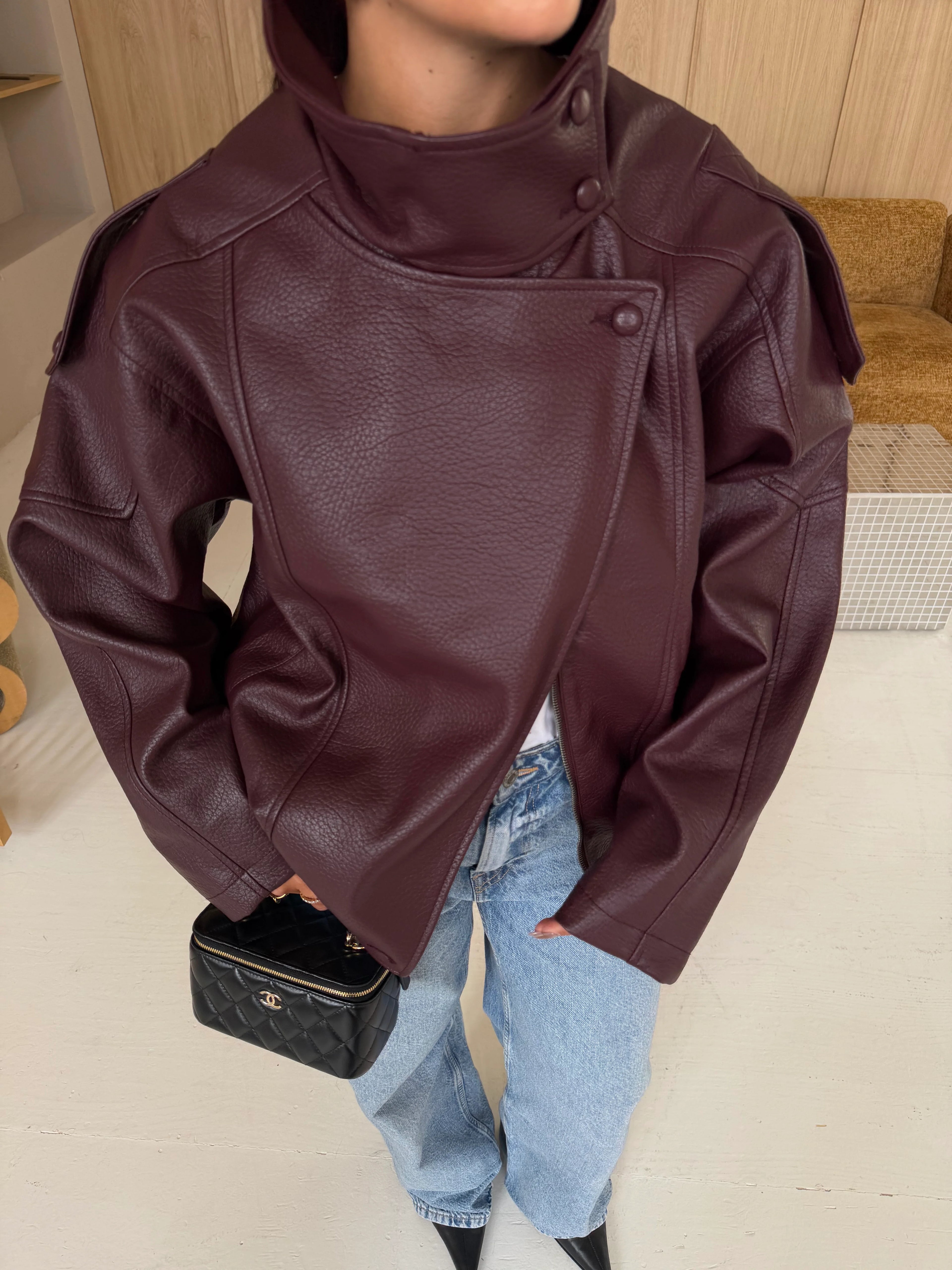 STEVIE - FAUX LEATHER BIKER JACKET