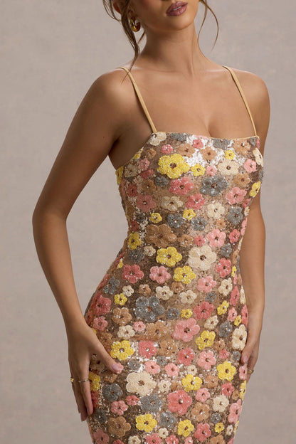 LEILA - SEQUIN FLORAL MIDI DRESS