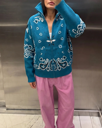 JOEY - PAISLEY ZIP UP CARDIGAN