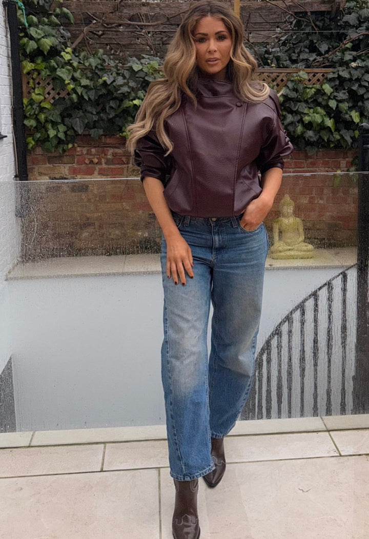 STEVIE - MERLOT FAUX LEATHER BIKER JACKET