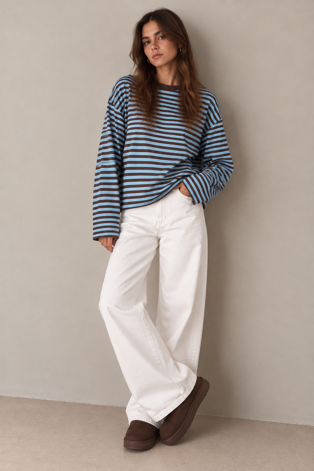 JUNO - BABY BLUE STRIPED LONG-SLEEVE TEE