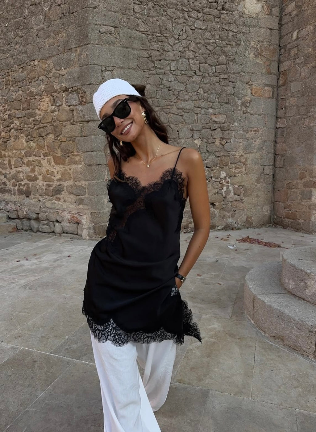 ANA - SATIN LACED HEM TOP