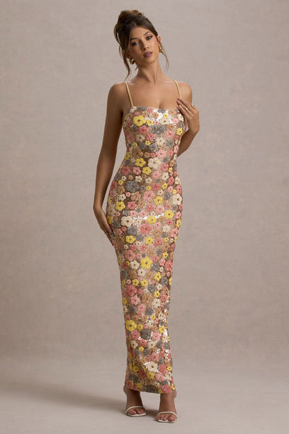LEILA - SEQUIN FLORAL MIDI DRESS