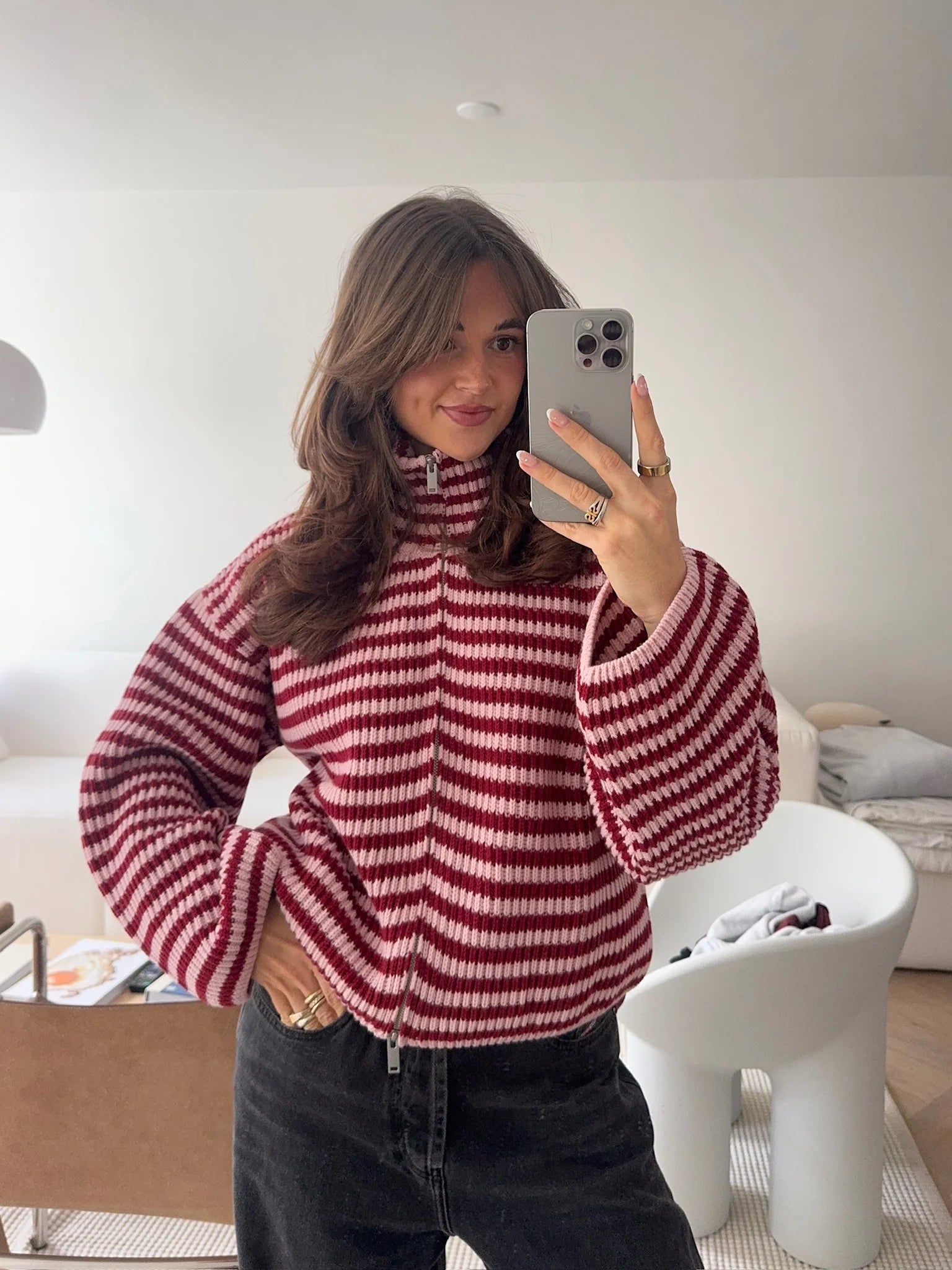 SADIE - STRIPED ZIPPER CARDIGAN