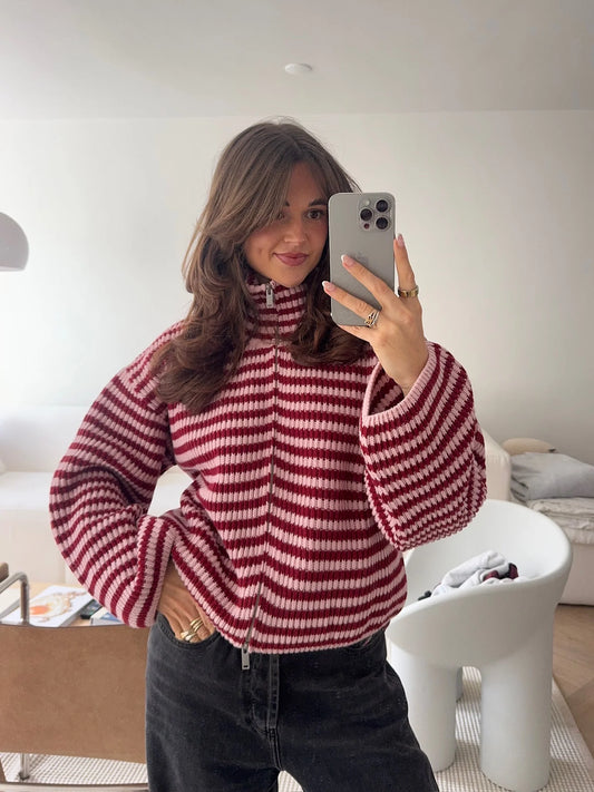 SADIE - STRIPED ZIPPER CARDIGAN
