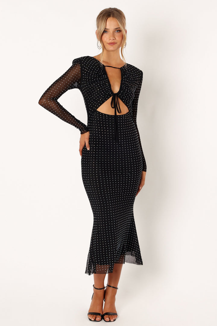VIVIENNE - EMBELLISHED TIE FRONT MIDI DRESS
