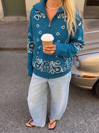 JOEY - PAISLEY ZIP UP CARDIGAN