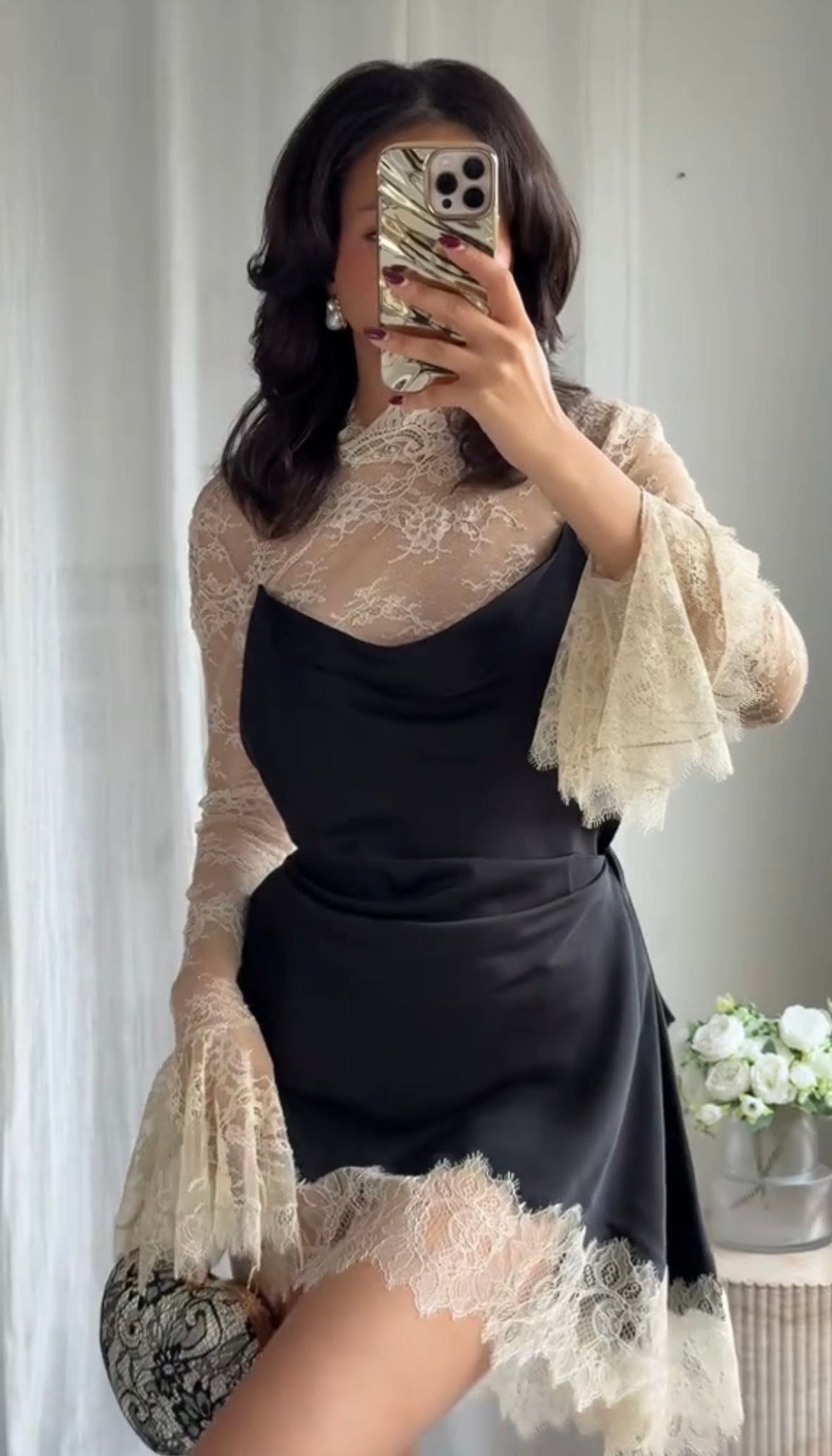 AURELIE - LACED SATIN MINI DRESS