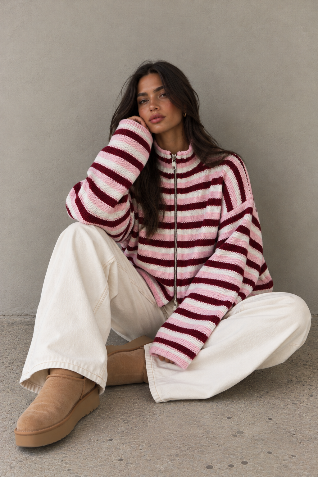 SADIE - MULTI STRIPED ZIPPER CARDIGAN