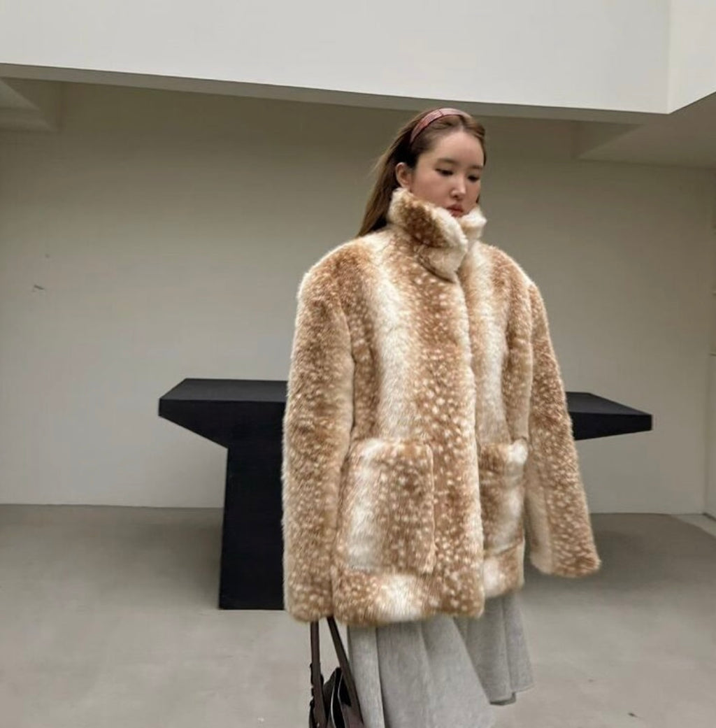 BAMBI - FAWN PRINT FAUX FUR COAT