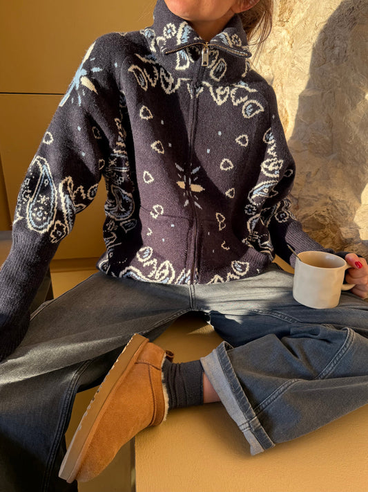JOEY - PAISLEY ZIP UP CARIDGAN